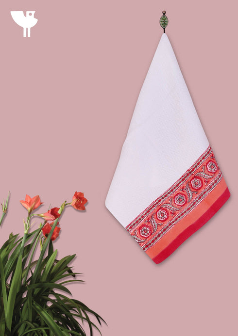 Handloom Cotton Bath Towel With Block Print Border